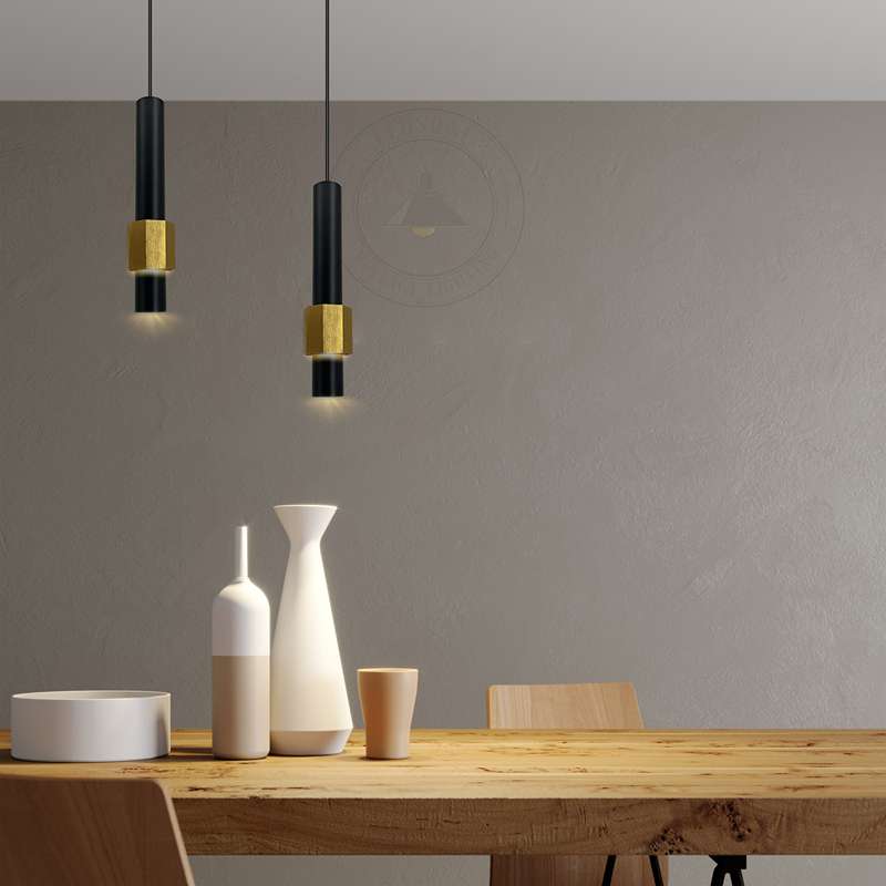 Modern Black & Gold Long Tube Aluminum Ceiling Pendant Cylindrical LED Light-App 1