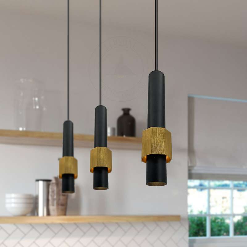 Modern Black & Gold Long Tube Aluminum Ceiling Pendant Cylindrical LED Light-App 2