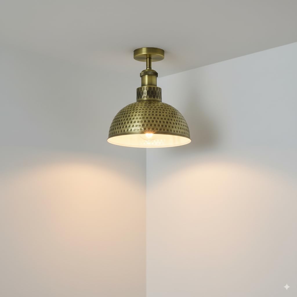 dome install tiffany vintage green brass dome ceiling light, vintage E27 semi-flush 26 cm, aged brass industrial ceiling fixture, unique color metal ceiling lamp