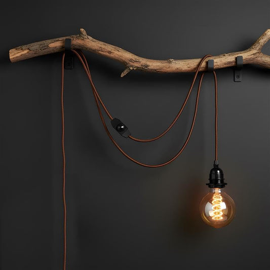 4M stoffen flexkabel UK Bruine kleur Plug-in hanglampset E27-lamphouder + schakelaar ~ 3750