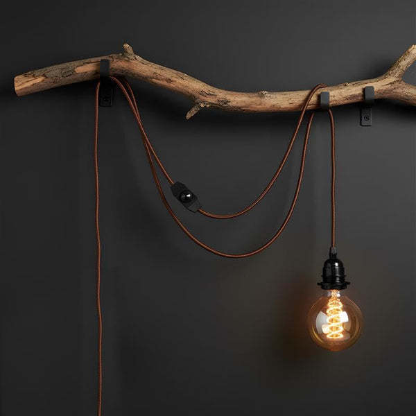 4M stoffen flexkabel UK Bruine kleur Plug-in hanglampset E27-lamphouder + schakelaar ~ 3750