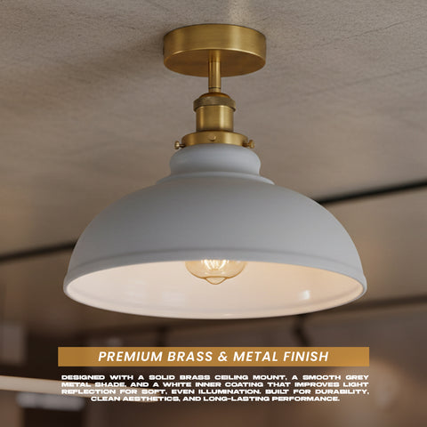 Modern Semi-Flush Ceiling Light | Metal Dome Shade ~6624