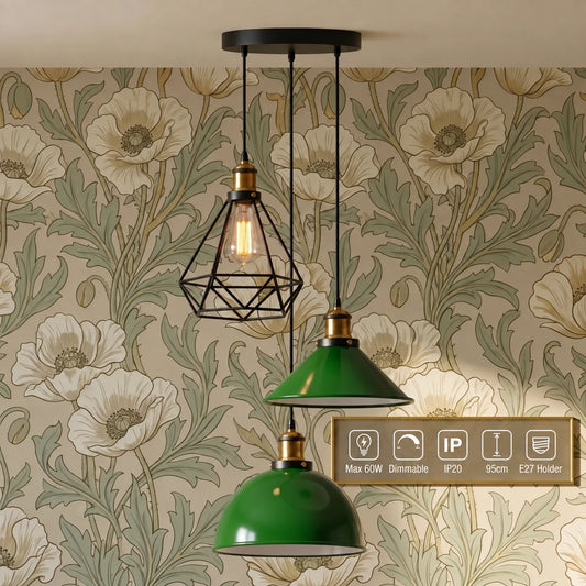 3-Light Pendant Cluster - Industrial Mixed Shade ~6955