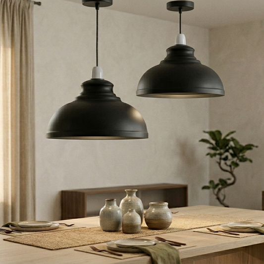 Zwarte metalen retro plafondlamp met eenvoudig te monteren lampenkap~2089