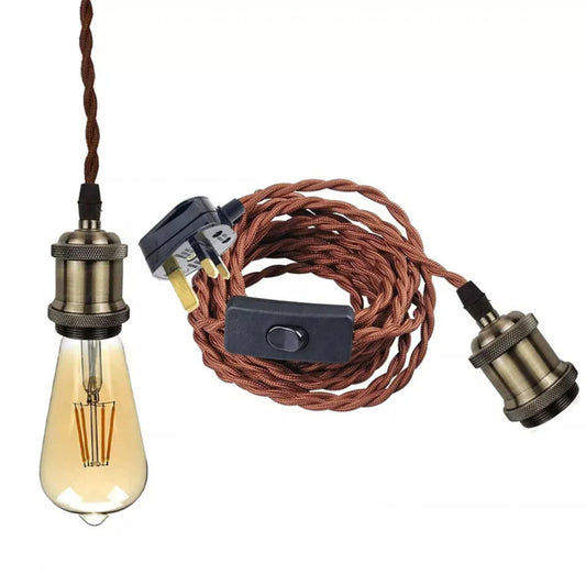 Twisted Fabric Flex Pendant Light Kit 5m E27 UK Plug ~6025