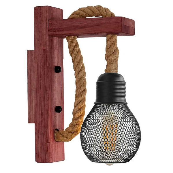 Touw Wandlampen Rustieke Vintage Houten Wandlampen ~4571 – 1 pak / Met lamp
