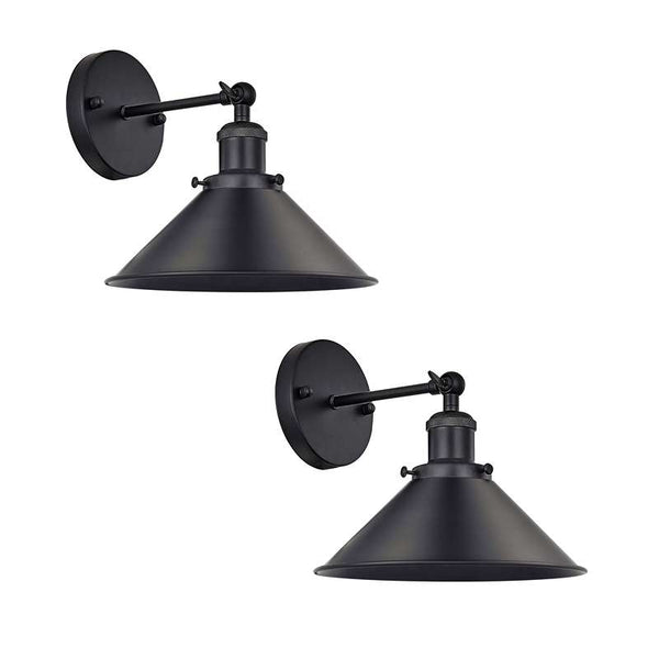 Zwarte kegelvormige wandlamp met verstelbare arm ~4717 – 2-pack / Zonder lamp