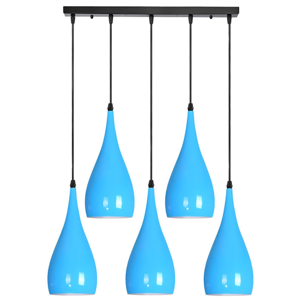 5 Way Ceiling Pendant Light Industrial Hanging Lamp ~6108 – Blue / No