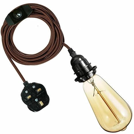 2M Plug-in Vintage E27 Dimmer Switch Stoffen Hanglamphouder met GRATIS LAMP~1267 – Bruin