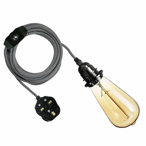 4M stoffen flexkabel plug-in hanglampset E27-lamphouder ~3746 – Zwart en wit