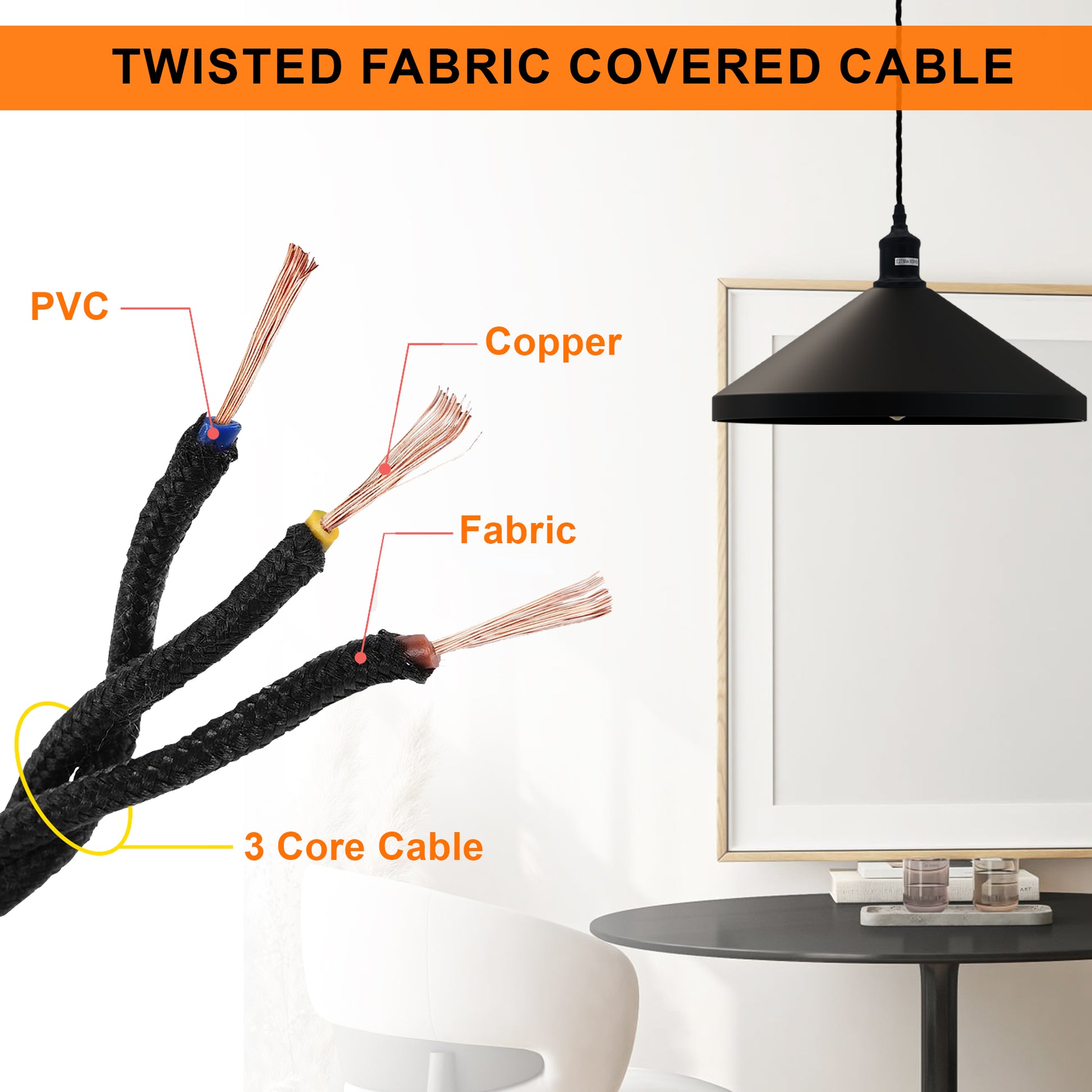 3 Core Twisted Fabric Braided Ceiling Pendant Light