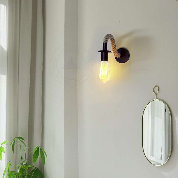 Nachtkastje Wandlampen Vintage Henneptouw Wandlamp ~4550 – Met lamp / 1 pak