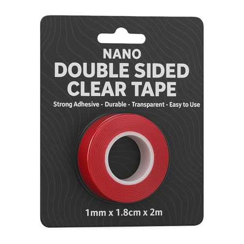 clear nano residue sided adheres strong hold clear nano adhesive, single roll double sided tape, reusable grip tape for walls, residue-free mounting solution, traceless gel tape for home.
