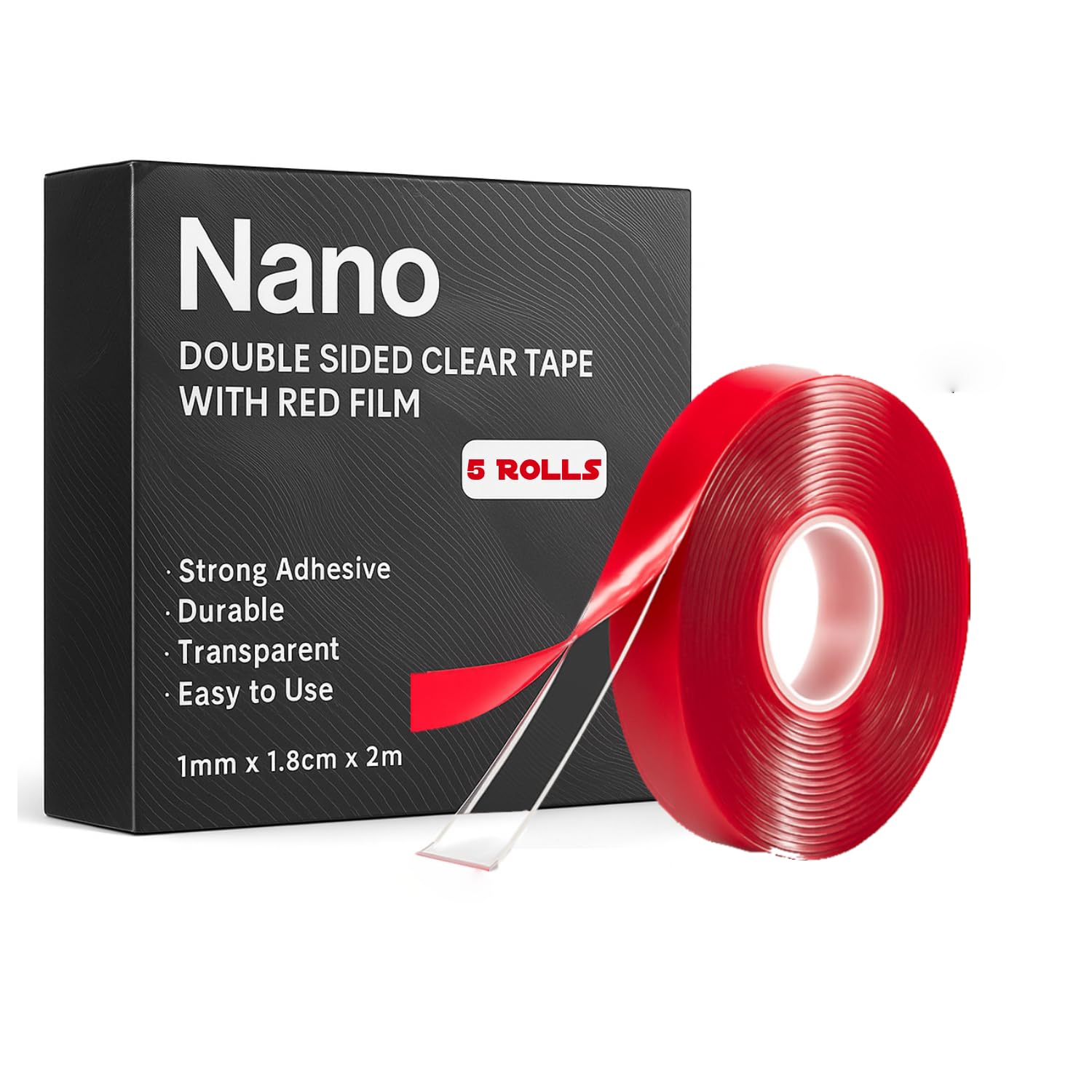 double sided clear nano residue 5 roll bulk pack nano grip tape, strong adhesion reusable tape, commercial double-sided clear adhesive, residue-free wall protector tape, large project mounting gel tape.