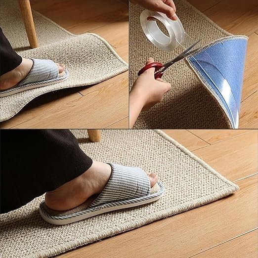 double sided clear nano residue strong hold clear nano adhesive, single roll double sided tape, reusable grip tape for walls, residue-free mounting solution, traceless gel tape for home.