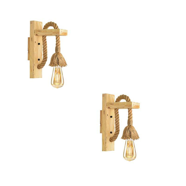 Rustieke houten touw wandlamp vintage binnenverlichting ~4568 – 2-pack / Met lamp