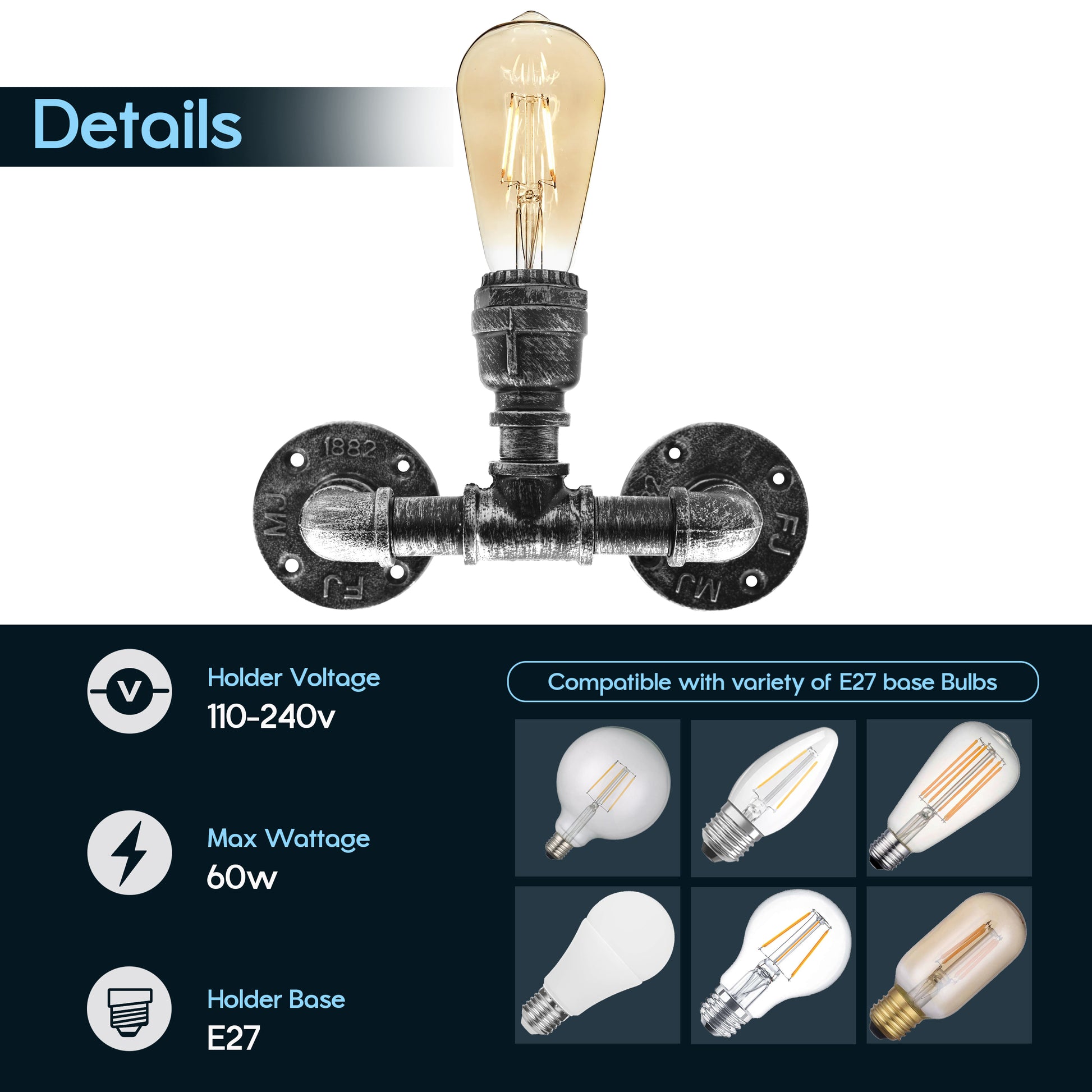 One Head Loft Rustic Water Pipe Wall Light