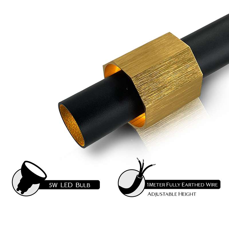 Modern Black & Gold Long Tube Aluminum Ceiling Pendant Cylindrical LED Light-App 8