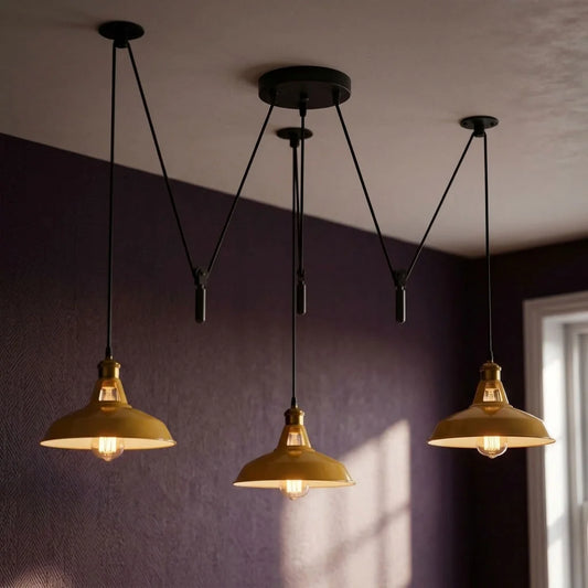 BLOCKVALL 3 Light Pulley Pendant Light Industrial Counterweight Multi Light ~6609