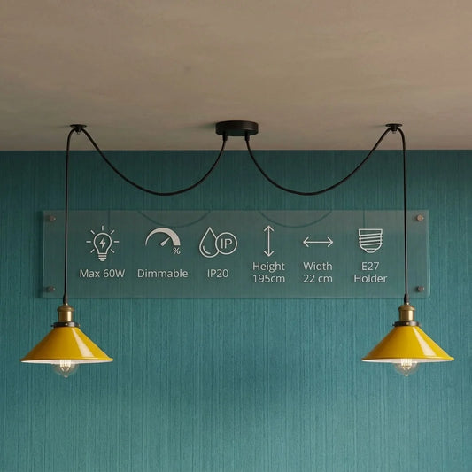 Gele 2-weg retro industriële plafondlamp E27 hanglamp ~ 3497
