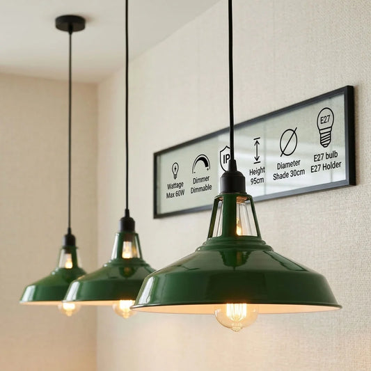 3-Pack Green Industrial Pendant Light | Metal Ceiling Hanging Lamp ~6997