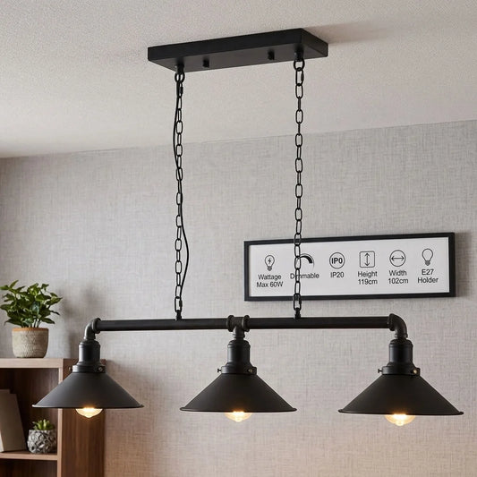 3-weg hanglamp in vintage metalen plafondpijpstijl, steampunk ~1124