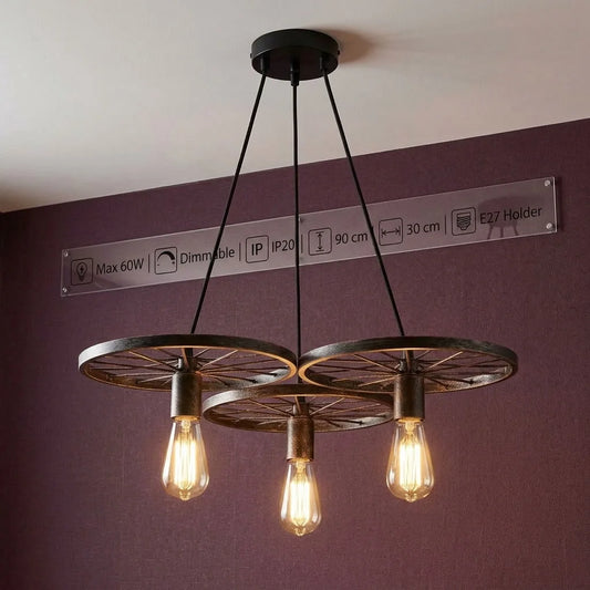 Industriële vintage wiel plafondlamp hanglamp Edison verlichtingsarmatuur~2361