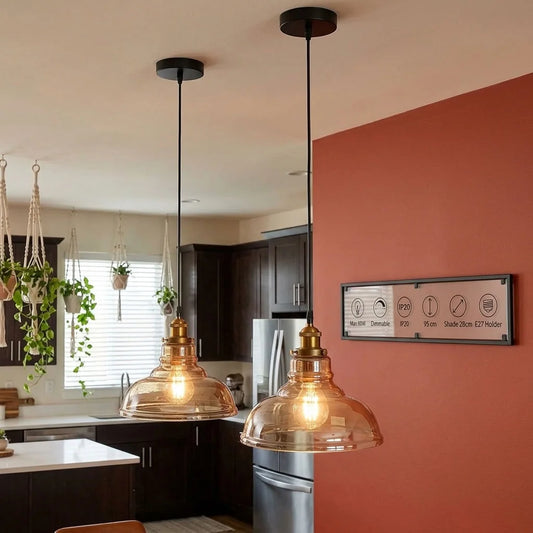 The Metropolis E27 Amber Glass Pendant Light ~6987