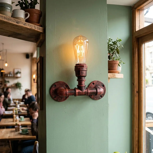 Industriële wandlamp met één kop, loft, waterpijp, steampunk wandlamp ~ 2132