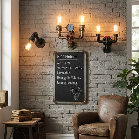 Industriële metalen rustieke dubbele waterpijp wandlamp ~5534