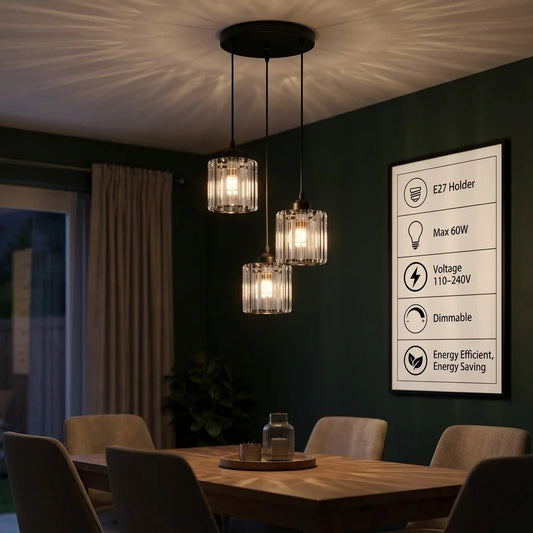 Moderne hanglamp met 3 lampen en heldere kristallen kap~5050