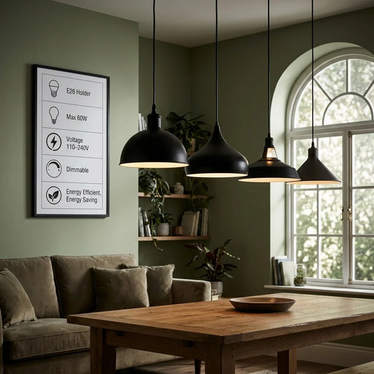 Retro industriële zwarte plafond hanglamp metalen lampenkap met 95 cm verstelbare kabel ~ 1354