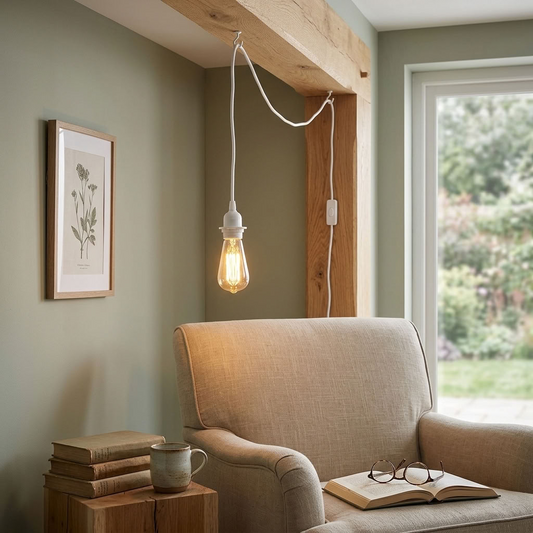 Vintage E27 Hangende Stekkerlamp met Muurbeugel ~5674