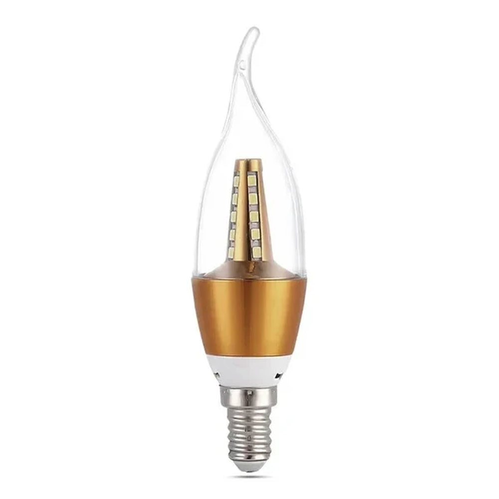 E14 5W LED candle bulb with flame tip and gold base