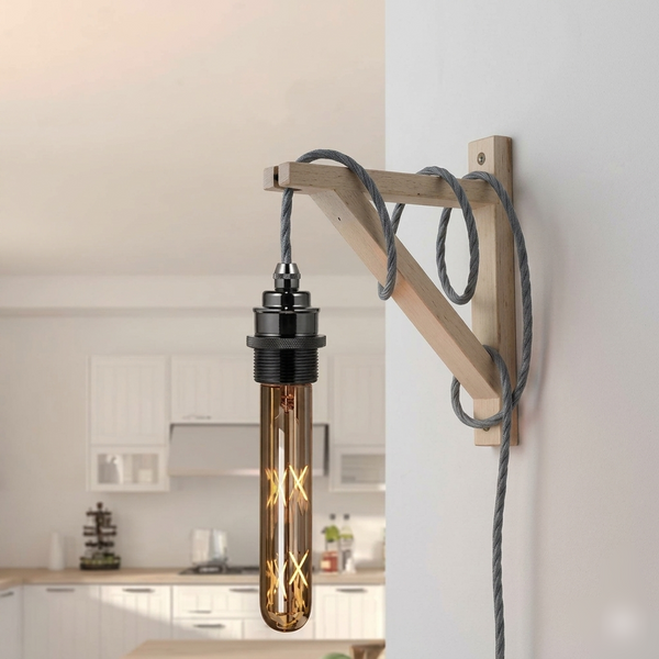 2m, 4m, 4,5m stoffen flexkabel plug-in hanglampkit~2177 – Grijs / 4,5m / Satijnzwart