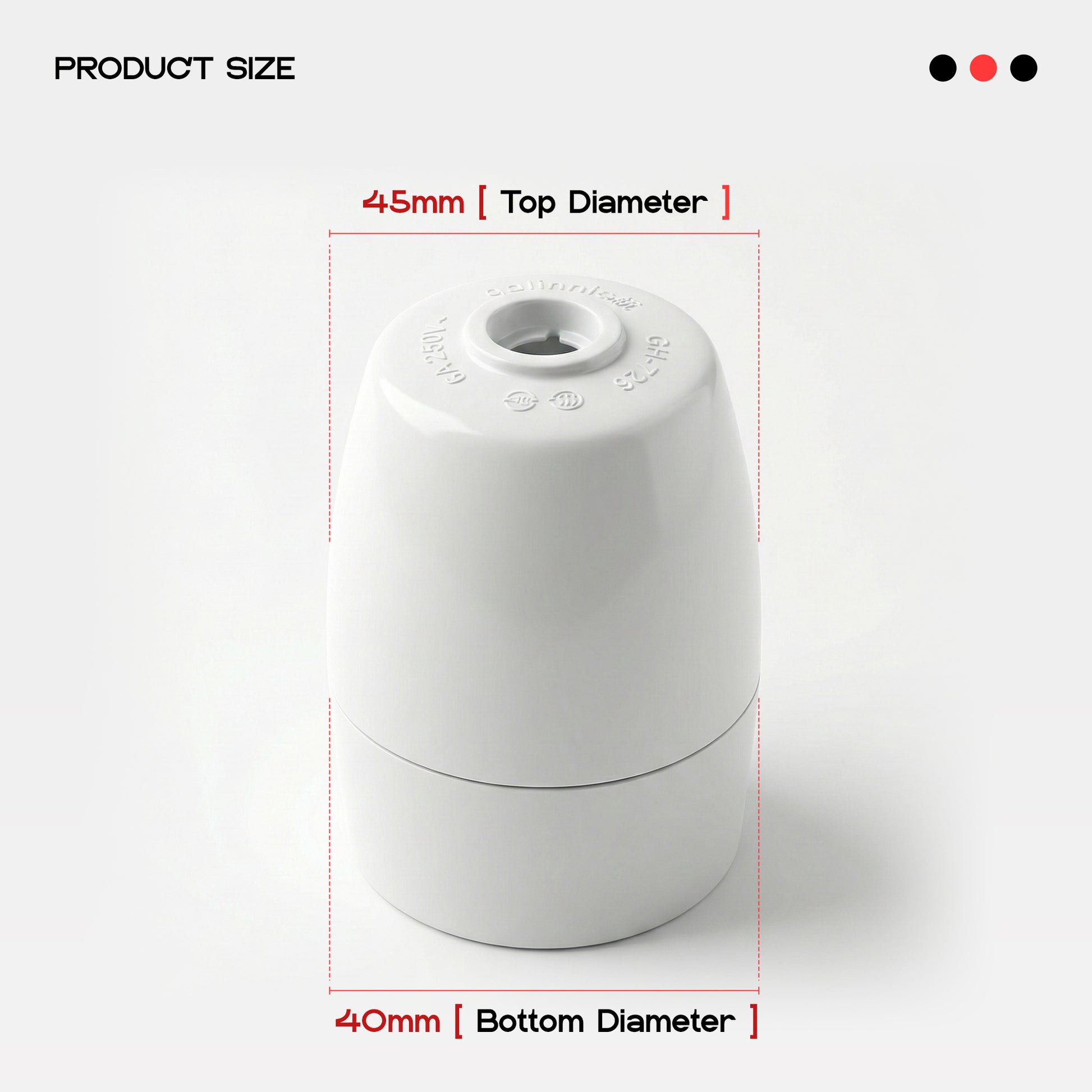 White cylindrical product with measurements on a white background