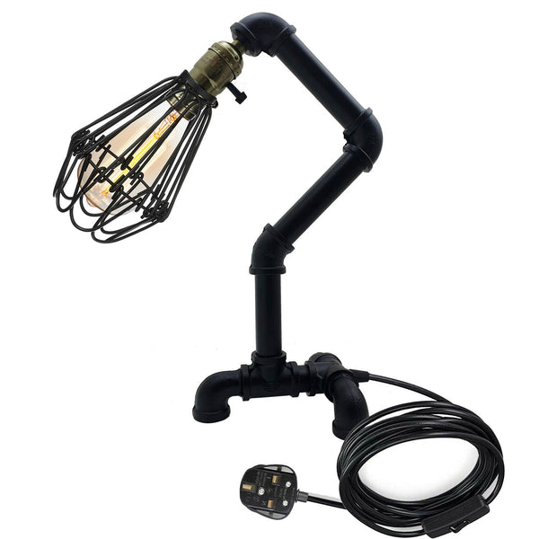 Steampunk Water Pipe Desk Lamp Retro Plugin Lighting ~6091 – Black / Yes