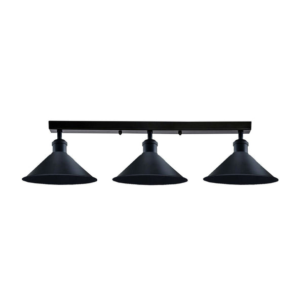 Industrial 3 Light Metal Loft Ceiling Light E27 Lamp ~6190 – Black / No