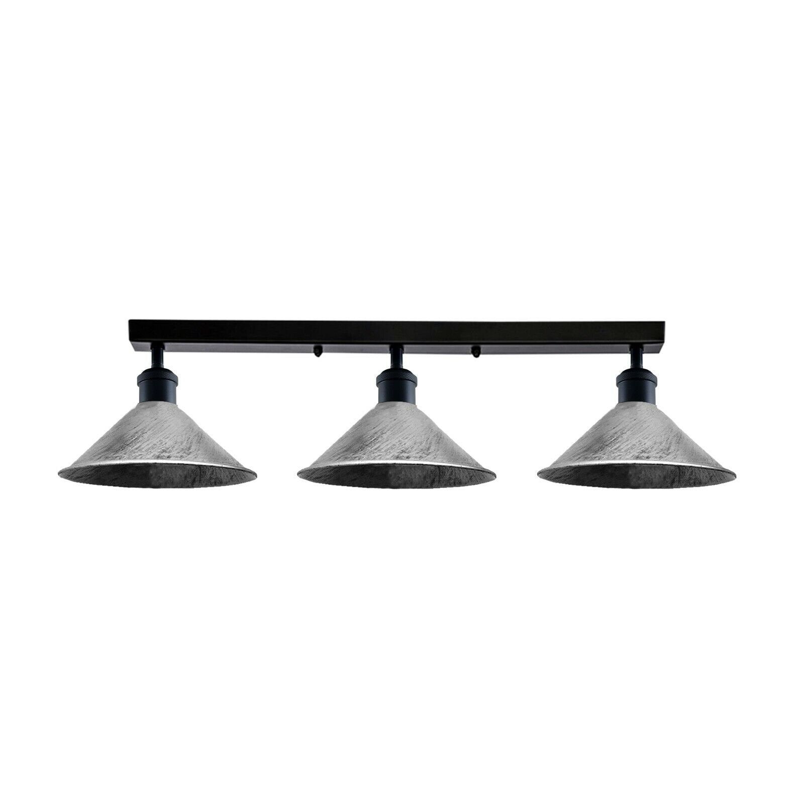 Three-cone ceiling light fixture on a white background