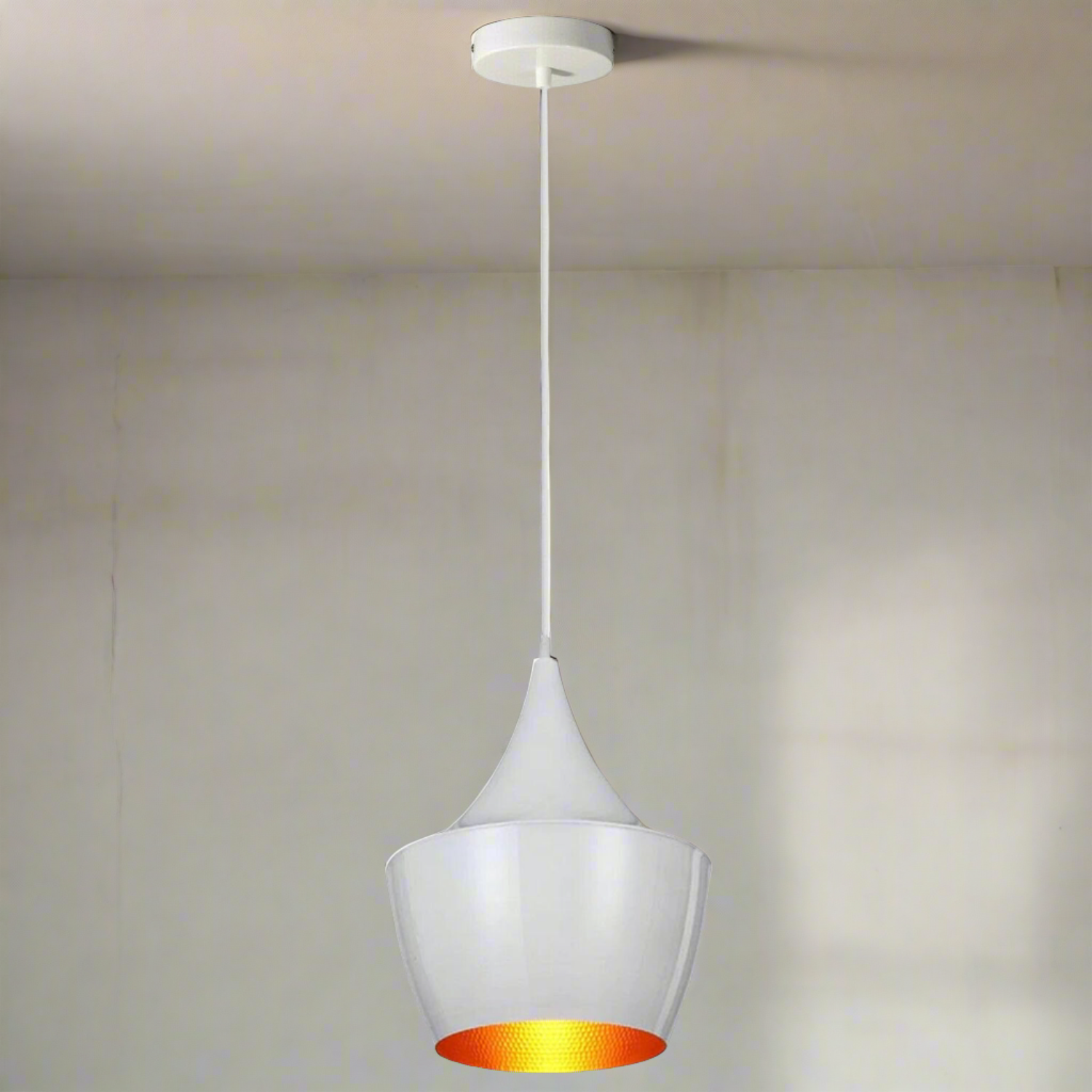 white conical pendant ceiling lamp