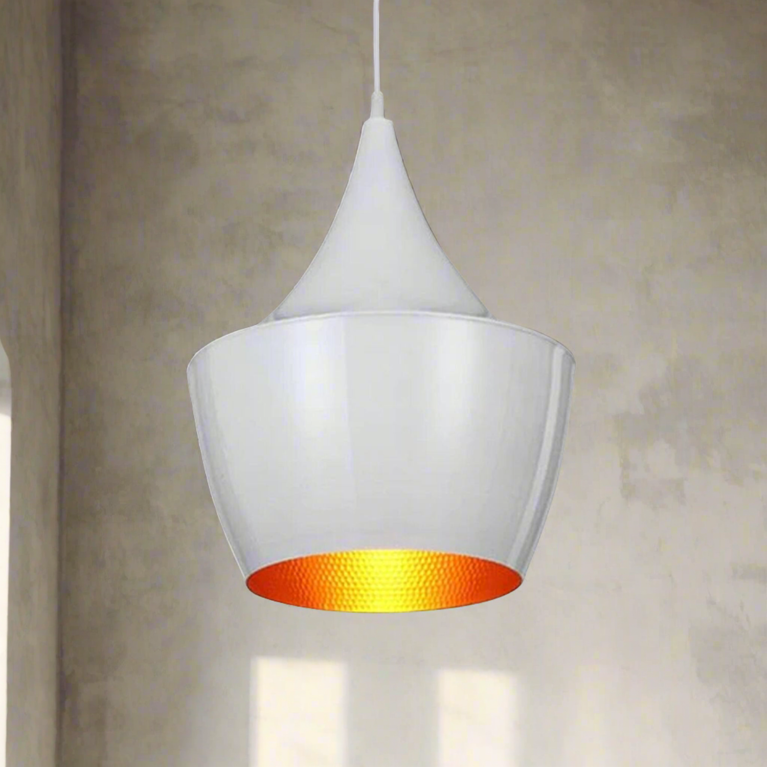 white conical pendant ceiling lamp