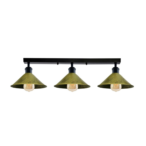 Industrial 3 Light Metal Loft Ceiling Light E27 Lamp ~6190 – Brushed Brass / Yes