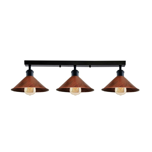 Industrial 3 Light Metal Loft Ceiling Light E27 Lamp ~6190 – Rustic Red / Yes