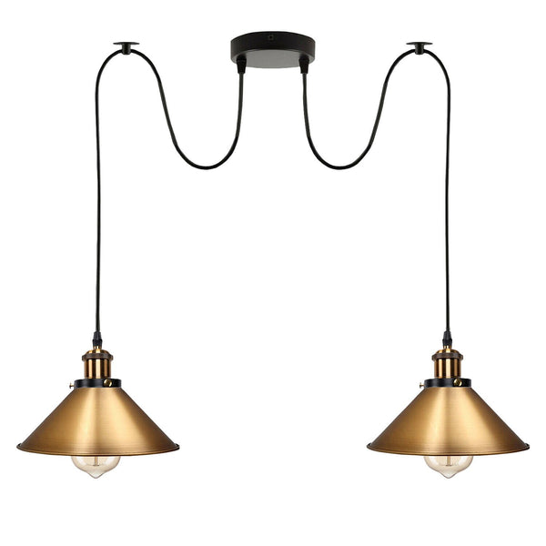 Industriële retro hanglamp met 2 lampen ~5716 – Geel messing / Nee