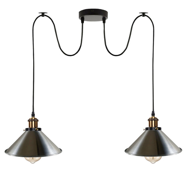 Industriële retro hanglamp met 2 lampen ~5716 – Satijnnikkel / Nee