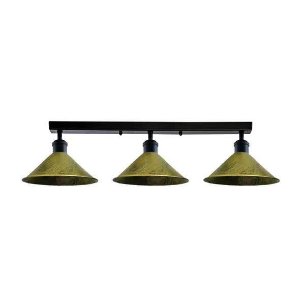 Industrial 3 Light Metal Loft Ceiling Light E27 Lamp ~6190 – Brushed Brass / No