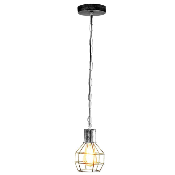 Industriële plafondlamp, vintage hangende metalen kooi hanglamp ~ 5708 – Geborsteld zilver / Nee