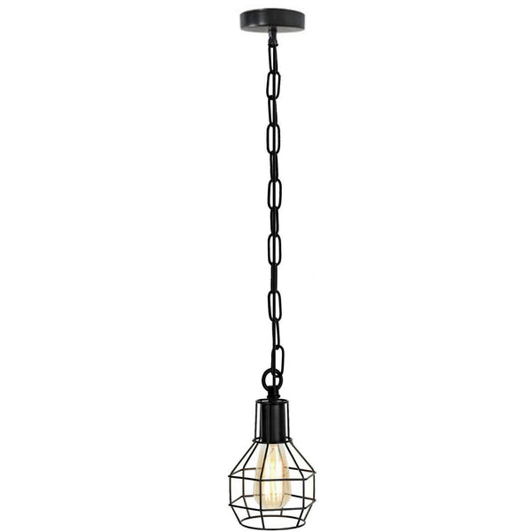 Industriële plafondlamp, vintage hangende metalen kooi hanglamp ~ 5708 – Zwart / Nee