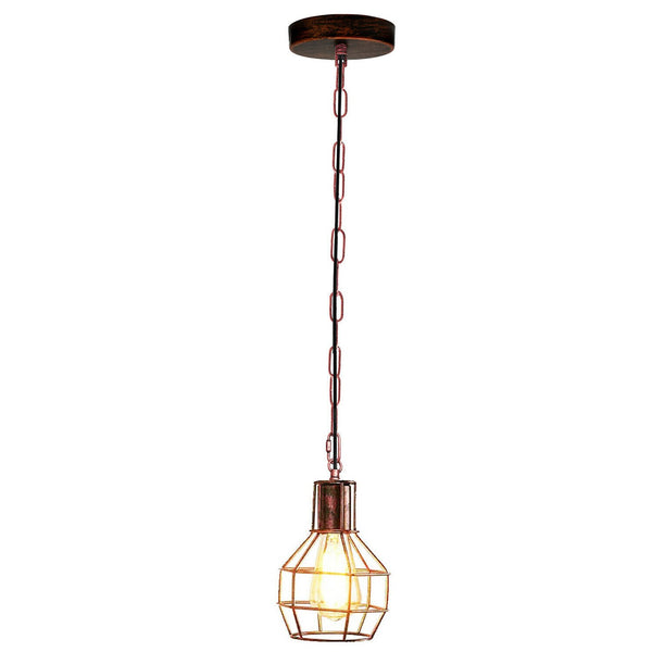 Industriële plafondlamp, vintage hangende metalen kooi hanglamp ~ 5708 – Rustiek Rood / Nee