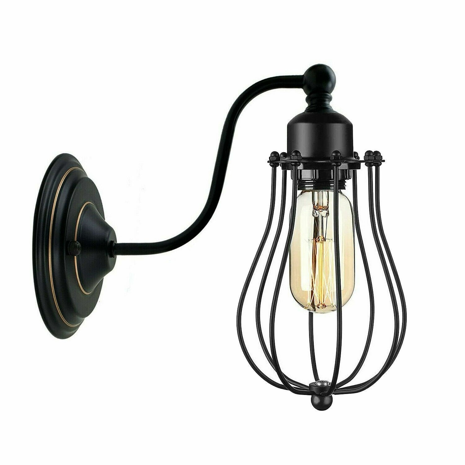 Black wall-mounted light fixture with a glass shade 